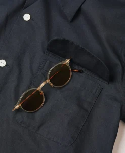 Hot Lot 220L 1940s Linen-Cotton Open Collar Shirt - Navy Long Sleeve Shirts | Shirts