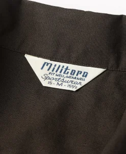Clearance Lot 220L 1940s Linen-Cotton Open Collar Shirt - Dark Brown Long Sleeve Shirts | Shirts