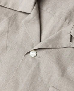 Clearance Lot 220L 1940s Linen-Cotton Open Collar Shirt - Khaki Gray Shirts | Long Sleeve T-Shirts