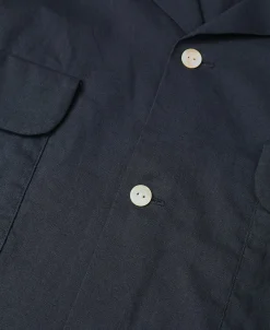Hot Lot 220L 1940s Linen-Cotton Open Collar Shirt - Navy Long Sleeve Shirts | Shirts
