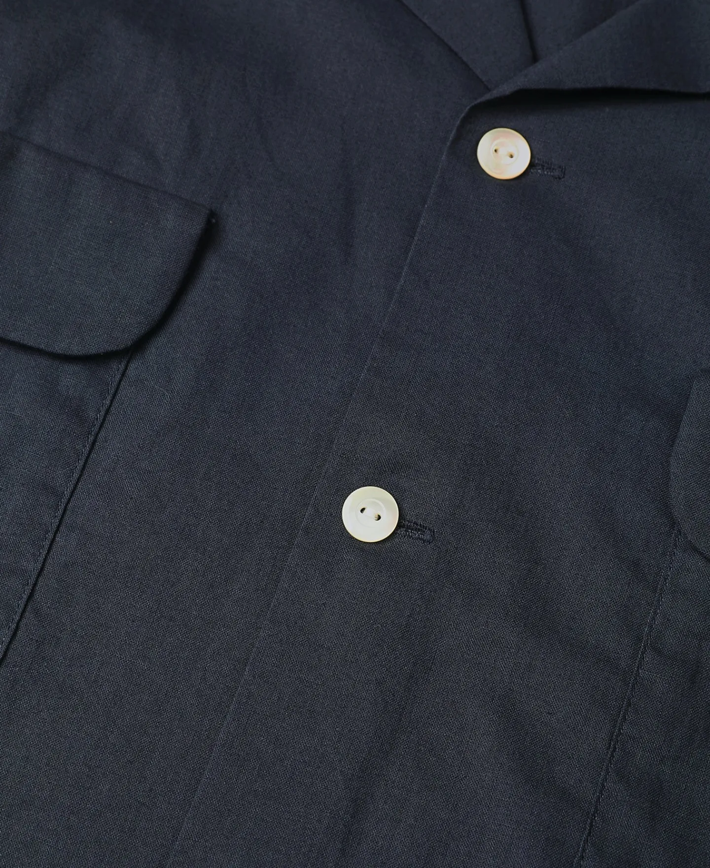 Hot Lot 220L 1940s Linen-Cotton Open Collar Shirt - Navy Long Sleeve Shirts | Shirts