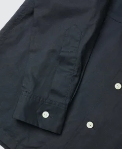 Hot Lot 220L 1940s Linen-Cotton Open Collar Shirt - Navy Long Sleeve Shirts | Shirts