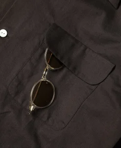 Clearance Lot 220L 1940s Linen-Cotton Open Collar Shirt - Dark Brown Long Sleeve Shirts | Shirts