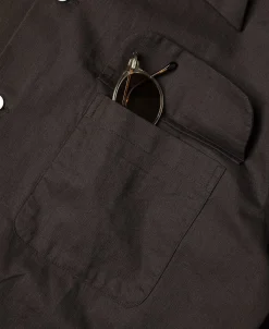 Clearance Lot 220L 1940s Linen-Cotton Open Collar Shirt - Dark Brown Long Sleeve Shirts | Shirts