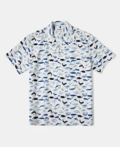 Sale Marine Life Printed Seersucker Short Sleeve Camp Shirt - White Short Sleeve Shirts | Shirts