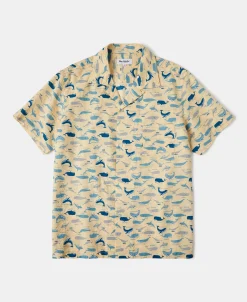 Outlet Marine Life Printed Seersucker Short Sleeve Camp Shirt - Light Yellow Short Sleeve Shirts | Shirts