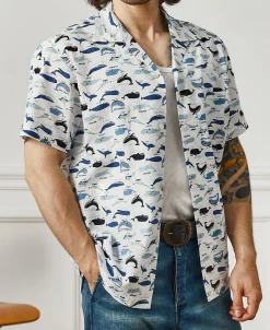 Sale Marine Life Printed Seersucker Short Sleeve Camp Shirt - White Short Sleeve Shirts | Shirts