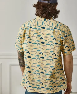 Outlet Marine Life Printed Seersucker Short Sleeve Camp Shirt - Light Yellow Short Sleeve Shirts | Shirts
