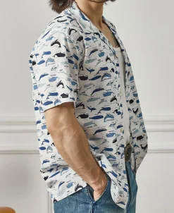 Sale Marine Life Printed Seersucker Short Sleeve Camp Shirt - White Short Sleeve Shirts | Shirts