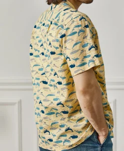 Outlet Marine Life Printed Seersucker Short Sleeve Camp Shirt - Light Yellow Short Sleeve Shirts | Shirts