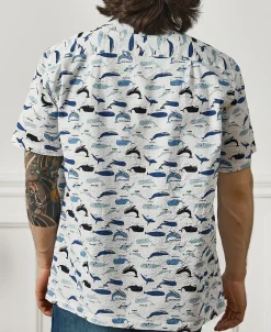 Sale Marine Life Printed Seersucker Short Sleeve Camp Shirt - White Short Sleeve Shirts | Shirts