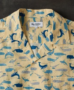 Outlet Marine Life Printed Seersucker Short Sleeve Camp Shirt - Light Yellow Short Sleeve Shirts | Shirts