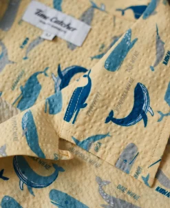 Outlet Marine Life Printed Seersucker Short Sleeve Camp Shirt - Light Yellow Short Sleeve Shirts | Shirts