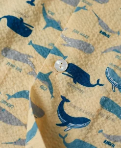 Outlet Marine Life Printed Seersucker Short Sleeve Camp Shirt - Light Yellow Short Sleeve Shirts | Shirts