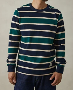 Discount Multi-Stripe Long Sleeve T-Shirt - Navy/Green Long Sleeve T-Shirts | T-shirts