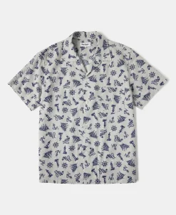 Best Nautical Printed Seersucker Short Sleeve Camp Shirt - Light Gray Short Sleeve Shirts | Shirts