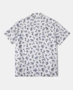 Discount Nautical Printed Seersucker Short Sleeve Camp Shirt - White Short Sleeve Shirts | Shirts