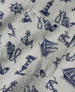 Best Nautical Printed Seersucker Short Sleeve Camp Shirt - Light Gray Short Sleeve Shirts | Shirts
