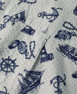 Best Nautical Printed Seersucker Short Sleeve Camp Shirt - Light Gray Short Sleeve Shirts | Shirts