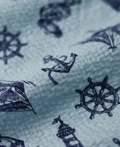 New Nautical Printed Seersucker Short Sleeve Camp Shirt - Light Blue Short Sleeve Shirts | Shirts