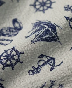 Best Nautical Printed Seersucker Short Sleeve Camp Shirt - Light Gray Short Sleeve Shirts | Shirts