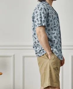 New Nautical Printed Seersucker Short Sleeve Camp Shirt - Light Blue Short Sleeve Shirts | Shirts
