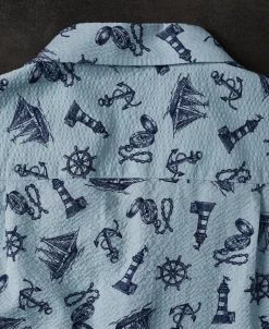 New Nautical Printed Seersucker Short Sleeve Camp Shirt - Light Blue Short Sleeve Shirts | Shirts