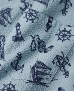 New Nautical Printed Seersucker Short Sleeve Camp Shirt - Light Blue Short Sleeve Shirts | Shirts