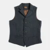 Fashion Navy Herringbone Tweed Lapel Vest Waistcoats