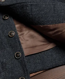 Fashion Navy Herringbone Tweed Lapel Vest Waistcoats