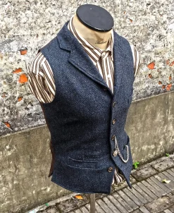 Fashion Navy Herringbone Tweed Lapel Vest Waistcoats