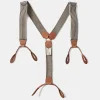 Online Old-Time Y-Back Leather Button Suspender - Blue/Yellow Stripe Suspenders
