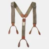 Online Old-Time Y-Back Leather Button Suspender - Khaki Stripe Suspenders