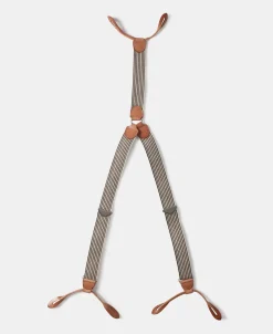 Online Old-Time Y-Back Leather Button Suspender - Blue/Yellow Stripe Suspenders