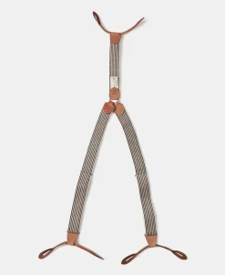 Online Old-Time Y-Back Leather Button Suspender - Blue/Yellow Stripe Suspenders
