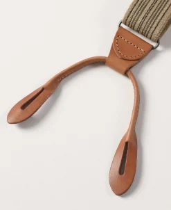 Online Old-Time Y-Back Leather Button Suspender - Khaki Stripe Suspenders