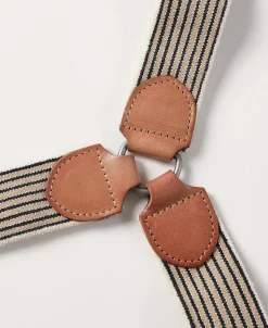 Online Old-Time Y-Back Leather Button Suspender - Blue/Yellow Stripe Suspenders