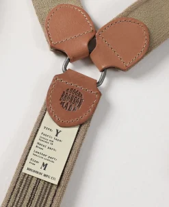 Online Old-Time Y-Back Leather Button Suspender - Khaki Stripe Suspenders