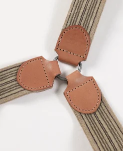 Online Old-Time Y-Back Leather Button Suspender - Khaki Stripe Suspenders