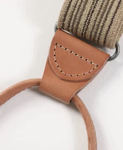 Online Old-Time Y-Back Leather Button Suspender - Khaki Stripe Suspenders