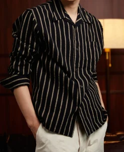 Best Open Collar Old Time Stripe Color Woven Shirt Long Sleeve Shirts | Shirts