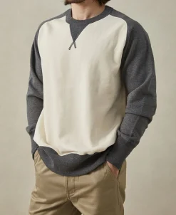 Sale 14 oz Contrast-Tipped Loopwheel Crewneck Sweatshirt - Gray/Apricot Sweatshirts&hoodies
