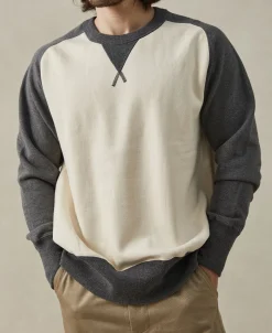 Sale 14 oz Contrast-Tipped Loopwheel Crewneck Sweatshirt - Gray/Apricot Sweatshirts&hoodies