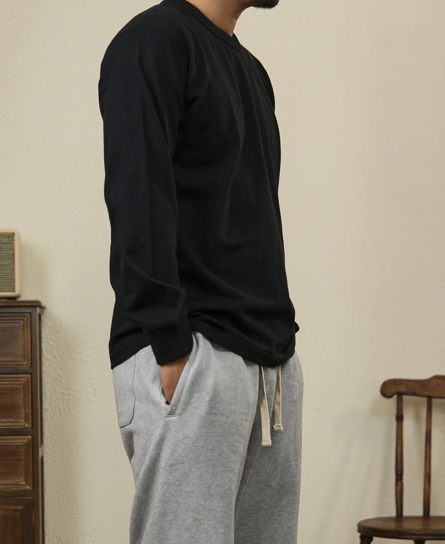 Outlet 10.5 oz Cotton Loopwheel Tubular Long Sleeve T-Shirt - Black Long Sleeve T-Shirts | T-shirts