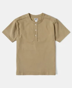 Discount 10.6 oz Cotton Short Sleeve Henley T-Shirt - Khaki Henleys | Short Sleeve T-Shirts