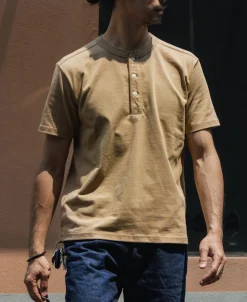 Discount 10.6 oz Cotton Short Sleeve Henley T-Shirt - Khaki Henleys | Short Sleeve T-Shirts