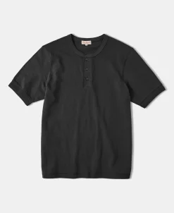 Clearance 9.3 oz Cotton Tubular Henley T-Shirt - Black Henleys | Short Sleeve T-Shirts