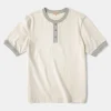 Outlet 9.3 oz Cotton Tubular Henley T-Shirt - Gray/Apricot Henleys | Short Sleeve T-Shirts