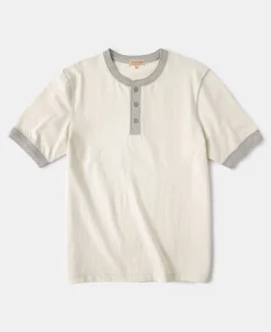 Outlet 9.3 oz Cotton Tubular Henley T-Shirt - Gray/Apricot Henleys | Short Sleeve T-Shirts