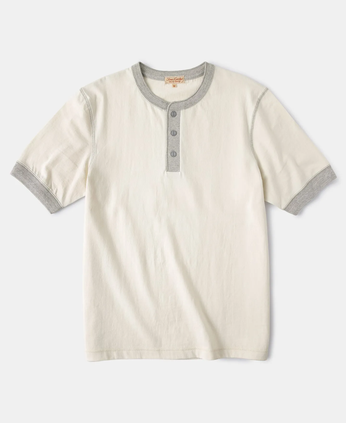 Outlet 9.3 oz Cotton Tubular Henley T-Shirt - Gray/Apricot Henleys | Short Sleeve T-Shirts